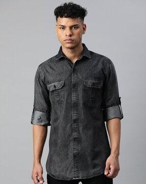 slim fit shirt with flap pockets