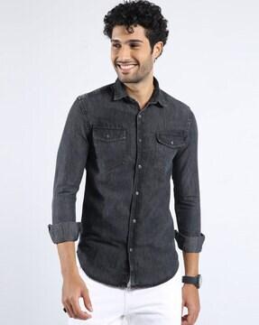 slim fit shirt with flap pockets