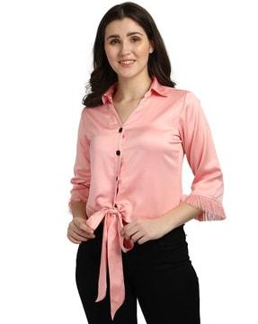 slim fit shirt with waist tie-up