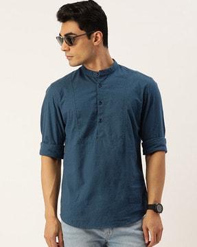 slim fit short kurta with band collar