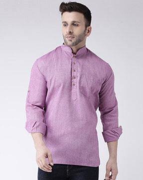 slim fit short kurta with mandarin collar