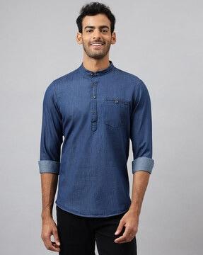 slim fit short kurta with patch pocket