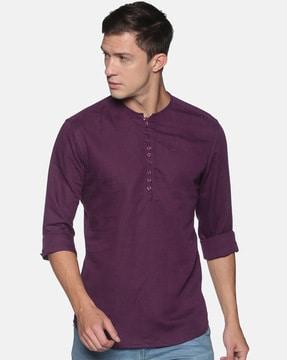 slim fit short kurta with roll-up sleees