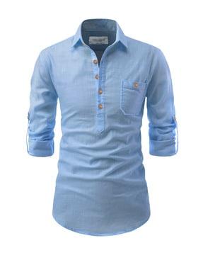 slim fit short kurta with roll-up sleeves