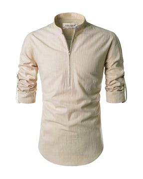 slim fit short kurta with roll-up sleeves