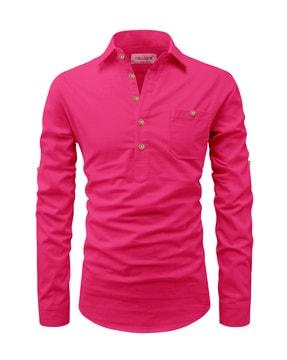 slim fit short kurta with roll-up sleeves