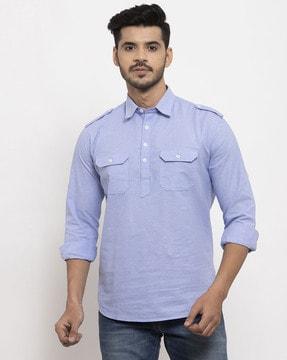 slim fit short kurta with textured pattern