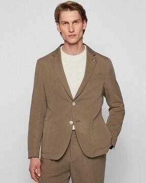 slim-fit single-breasted jacket with signature stripe lapel-pin