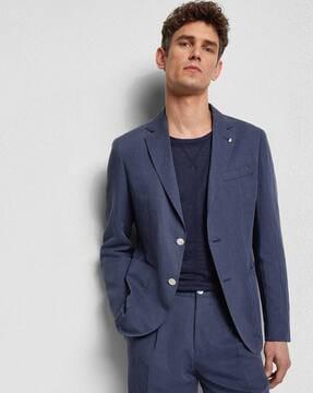 slim-fit single-breasted jacket with signature stripe lapel-pin