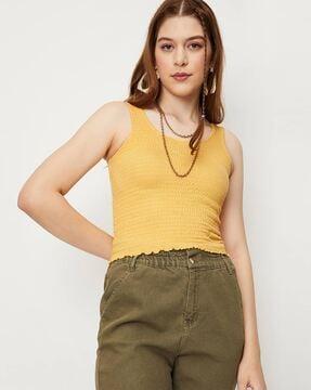 slim fit smocked crop top