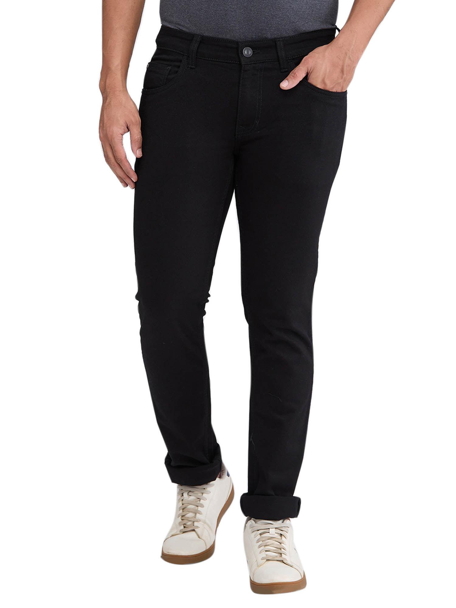 slim fit solid black jeans