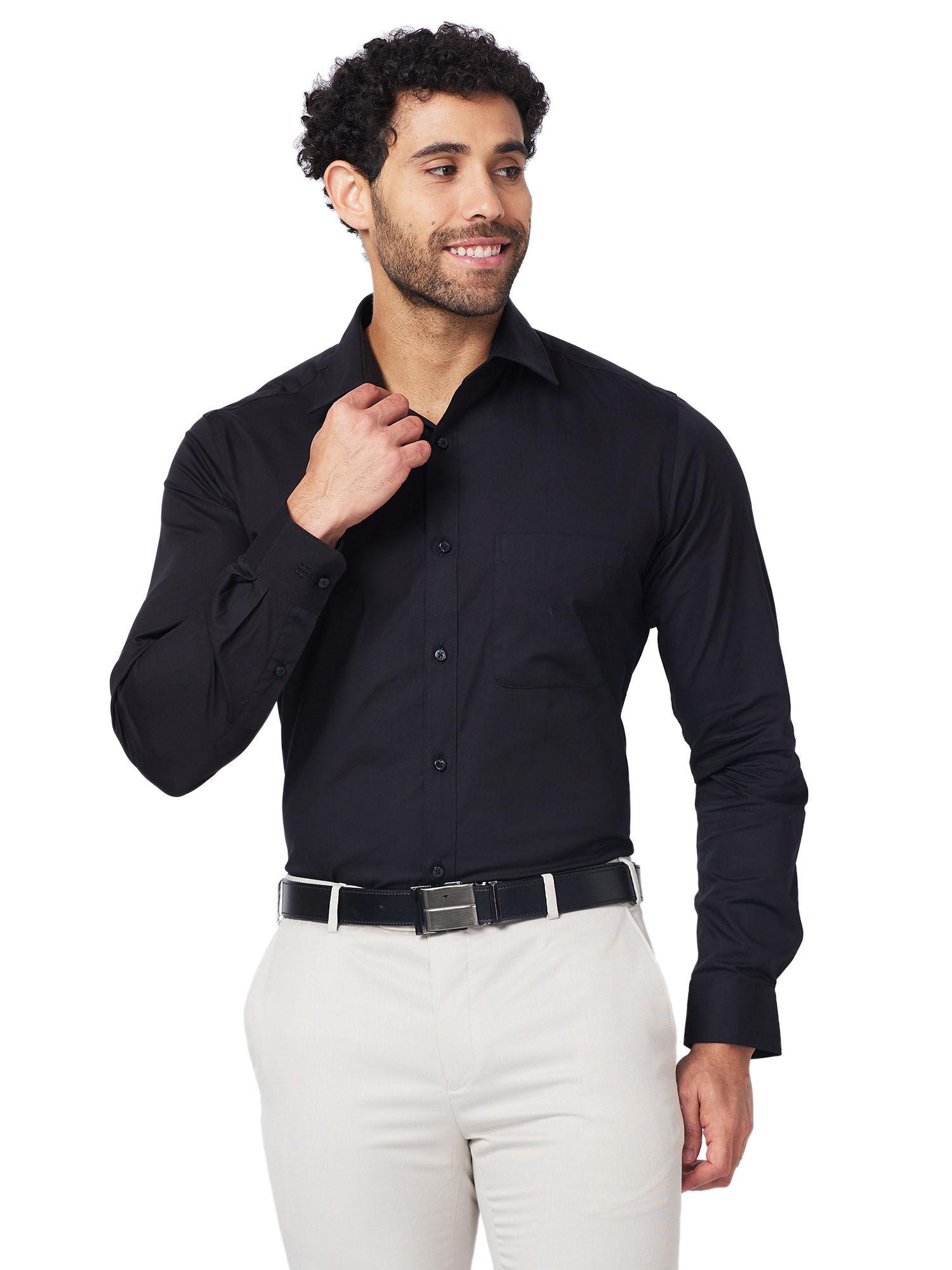 slim fit solid black shirt