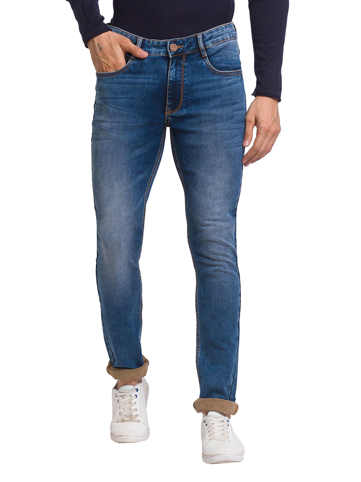 slim fit solid blue jeans