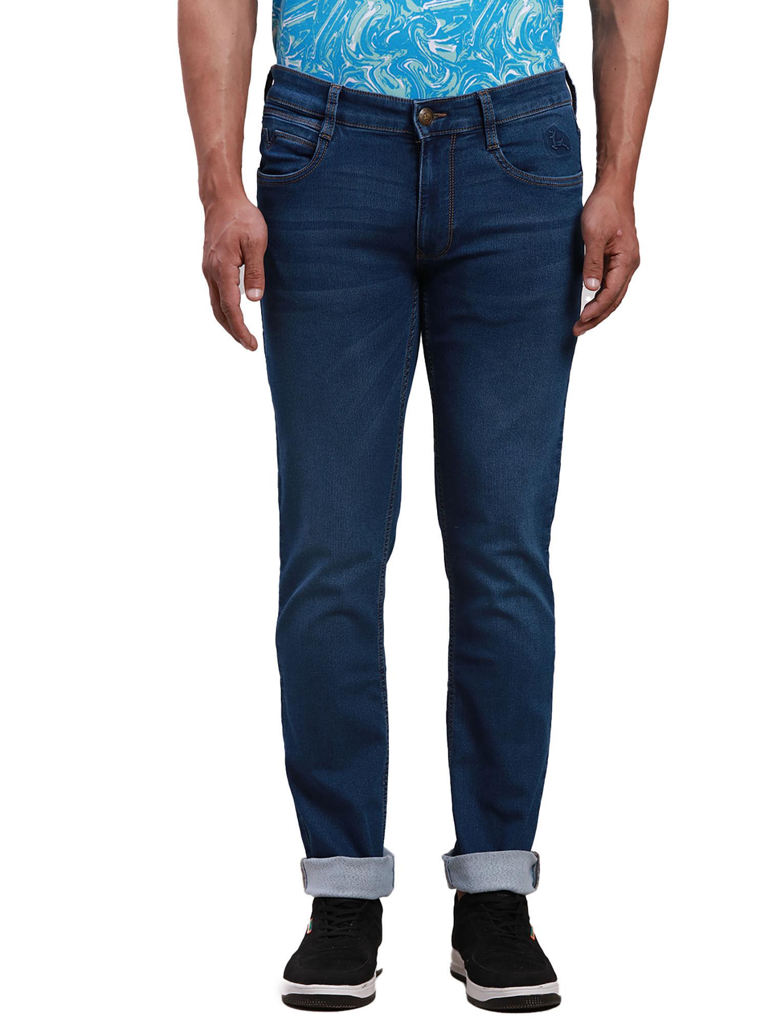 slim fit solid blue jeans