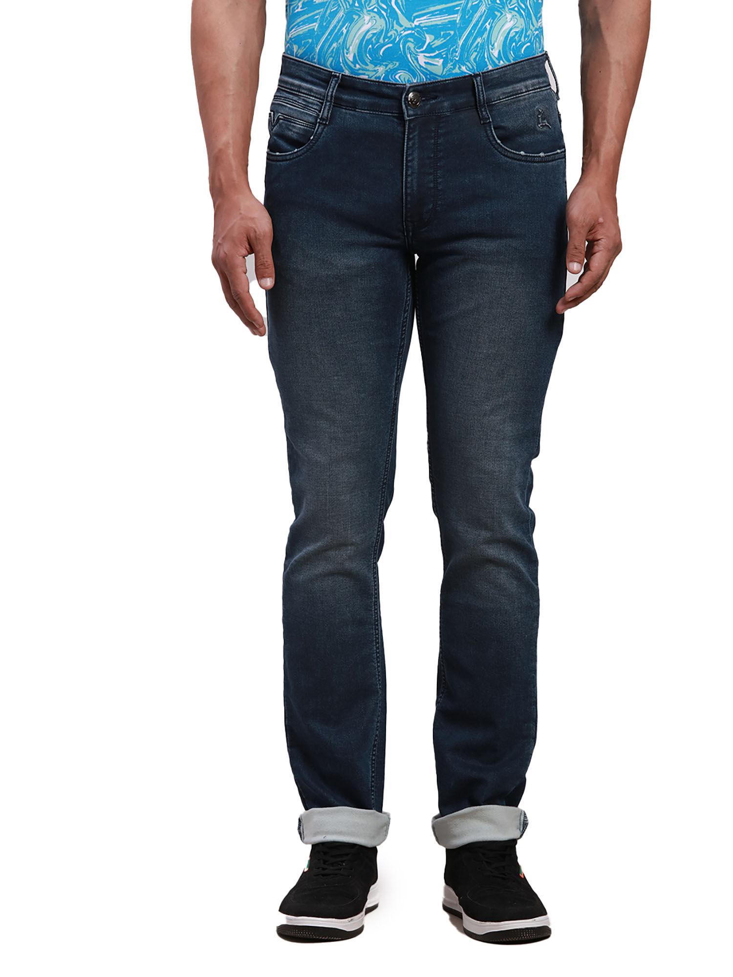 slim fit solid blue jeans