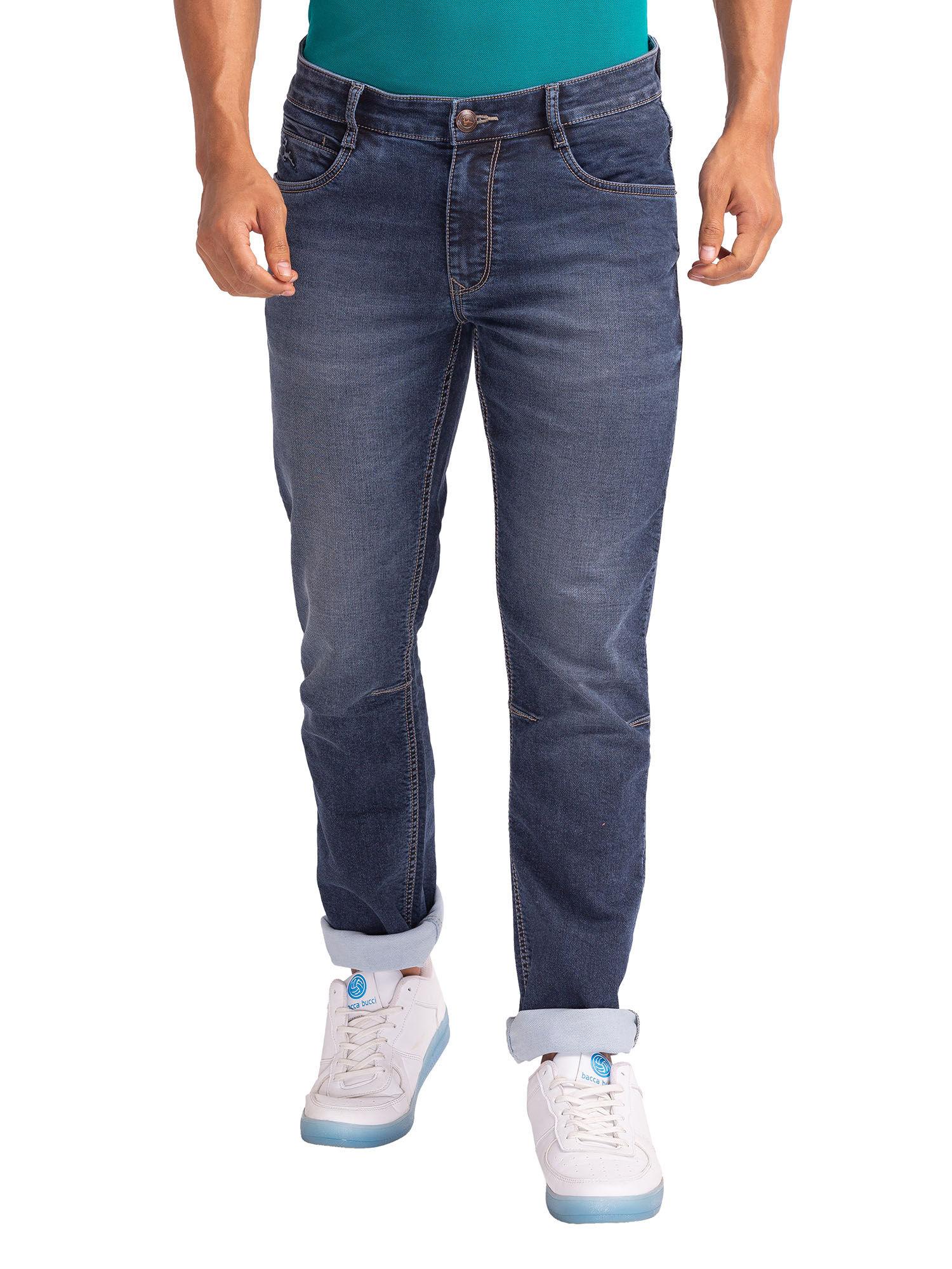 slim fit solid blue jeans