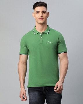 slim fit solid collar-neck t-shirt