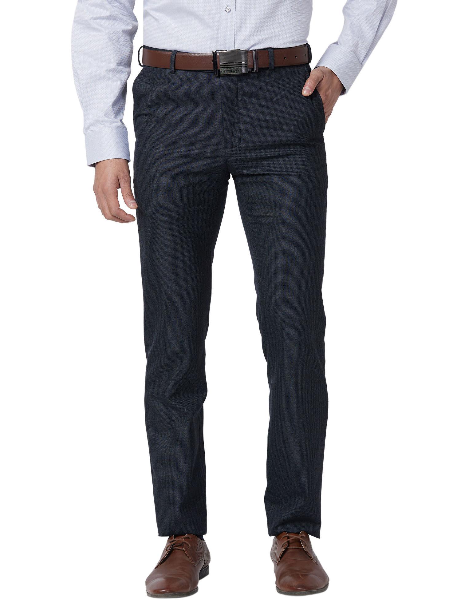 slim fit solid dark blue formal trouser