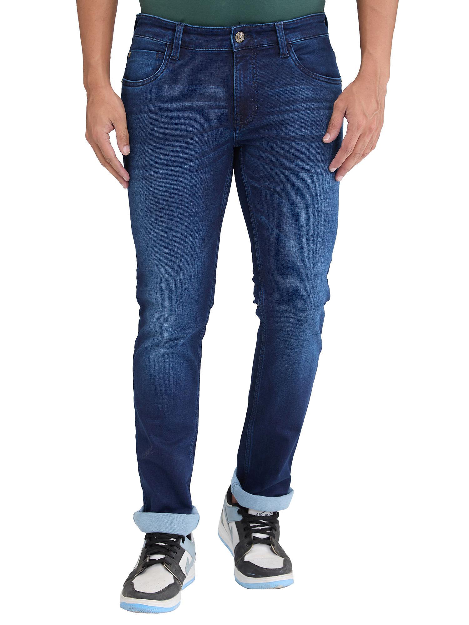 slim fit solid dark blue jeans