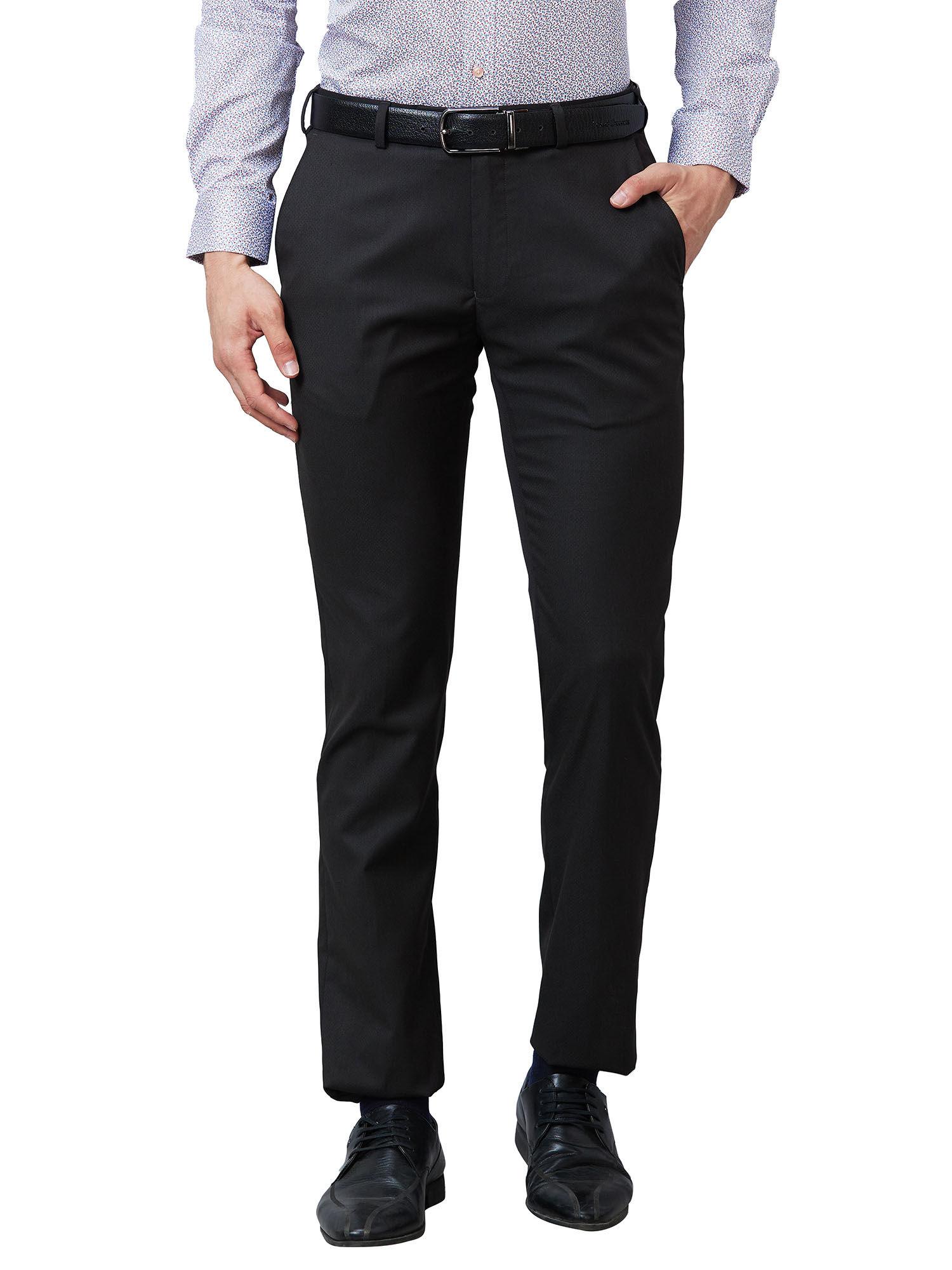 slim fit solid dark brown trousers