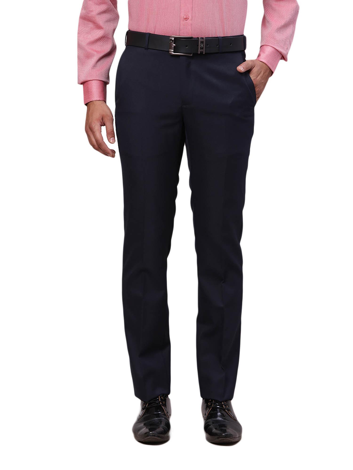 slim fit solid dark navy blue formal trouser