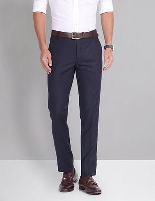 slim fit solid formal trousers