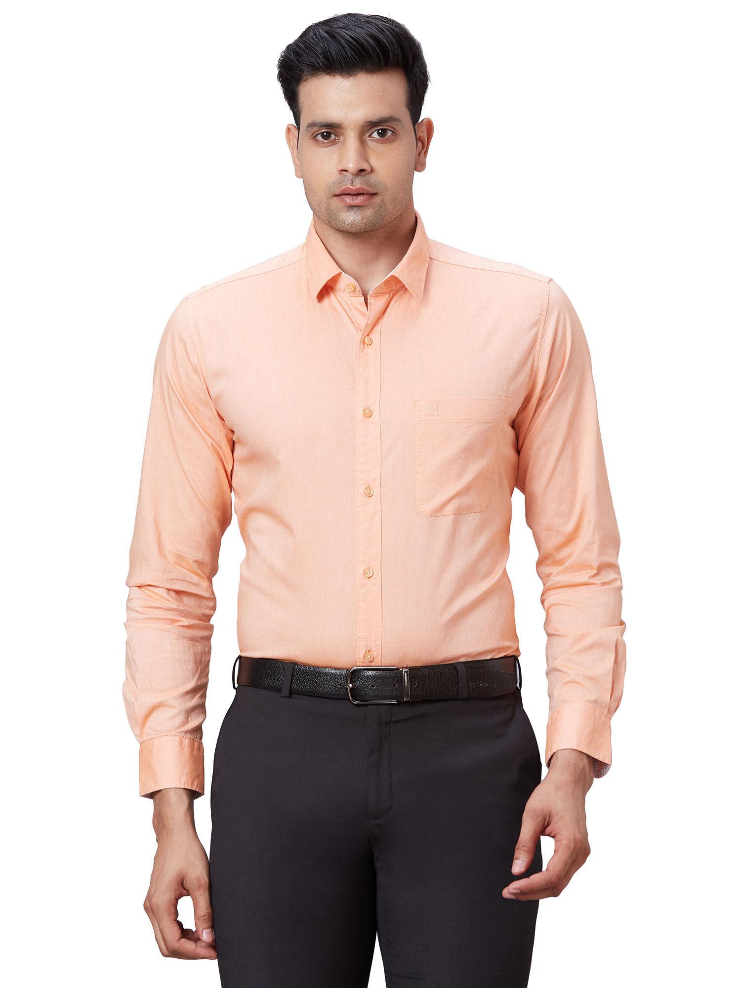 slim fit solid light orange shirt