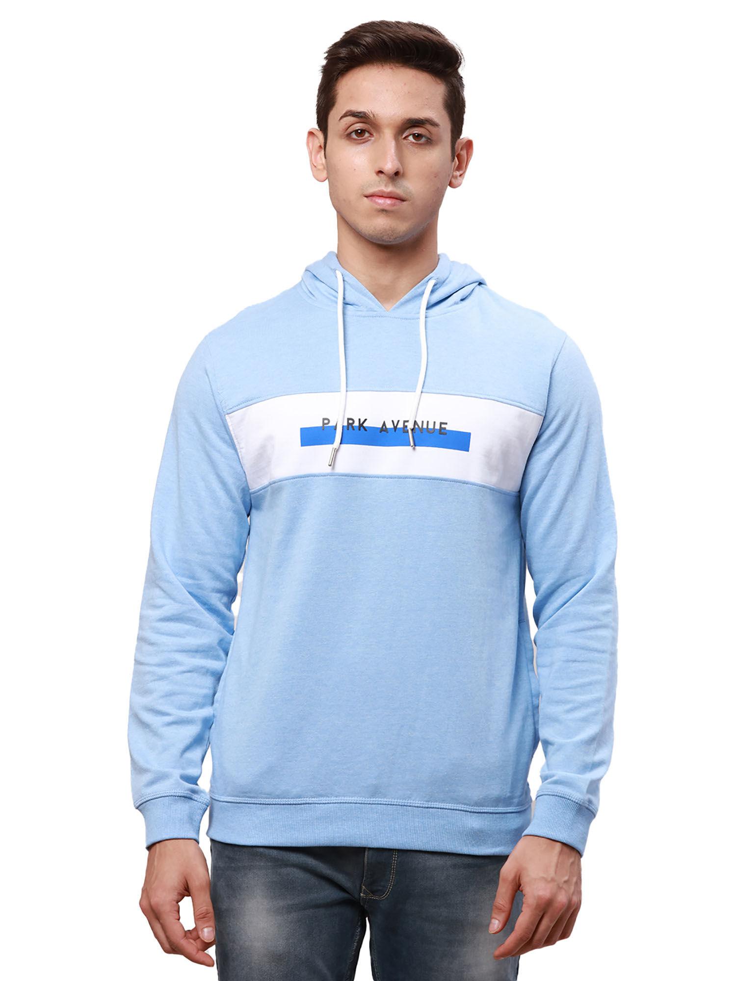 slim fit solid medium blue hoodie