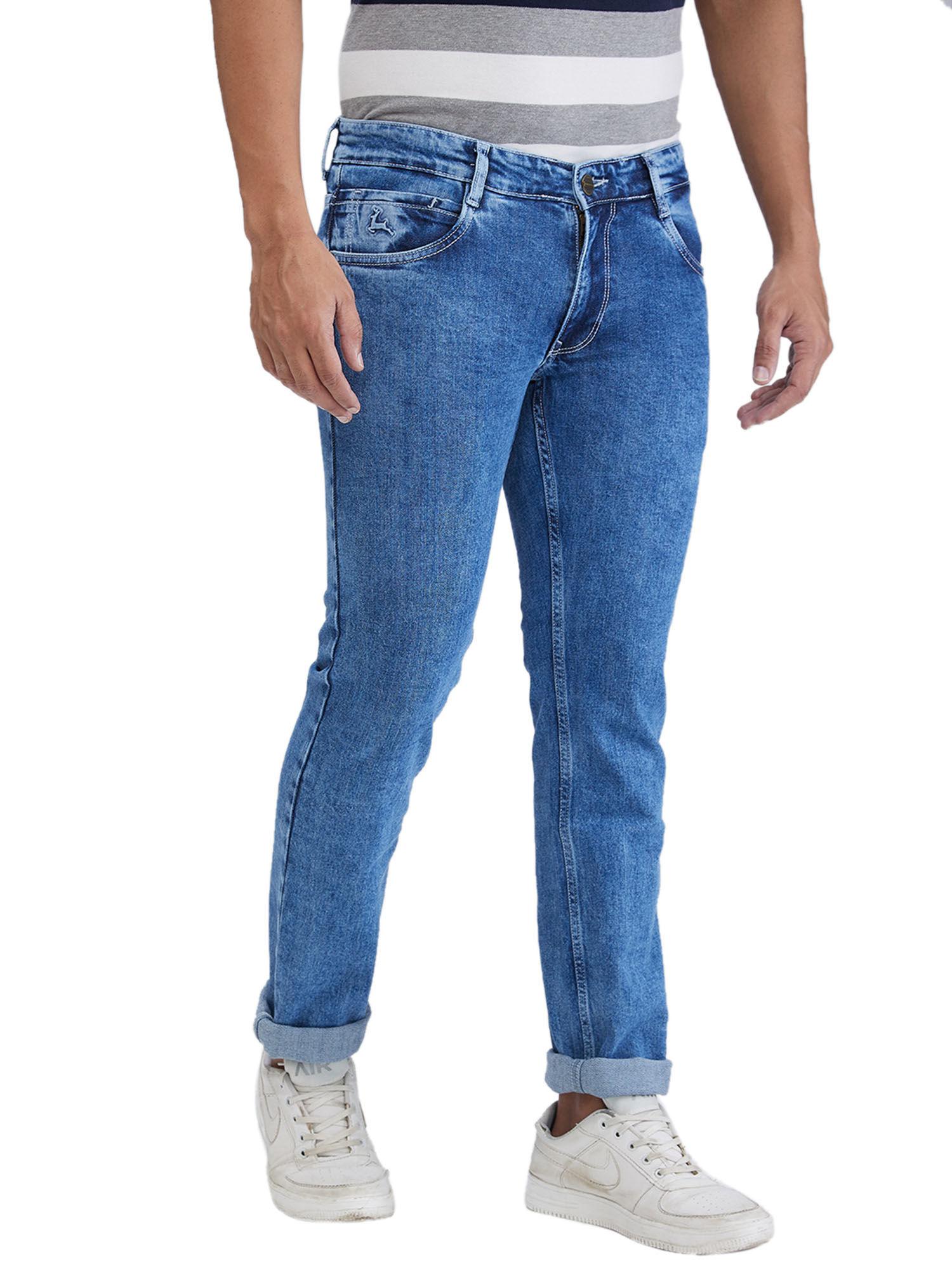 slim fit solid medium blue jeans