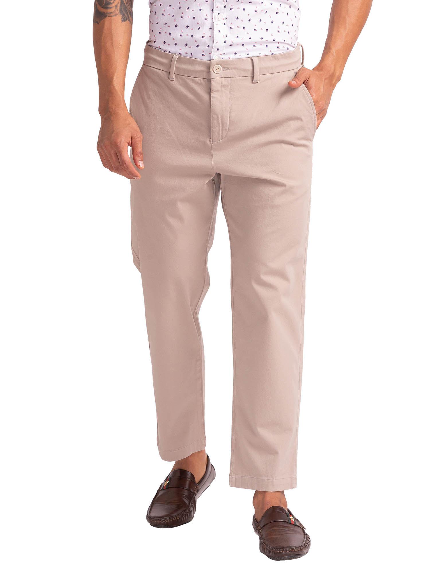 slim fit solid medium pink casual trouser