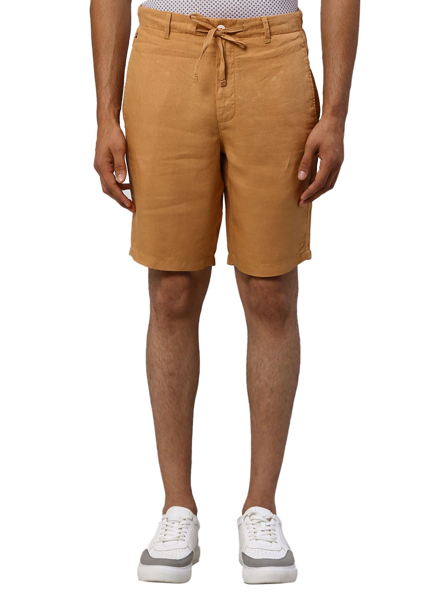 slim fit solid mustard shorts