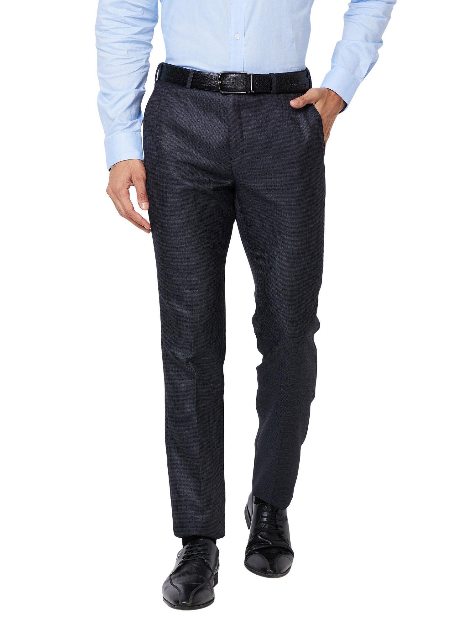 slim fit solid navy blue formal trouser