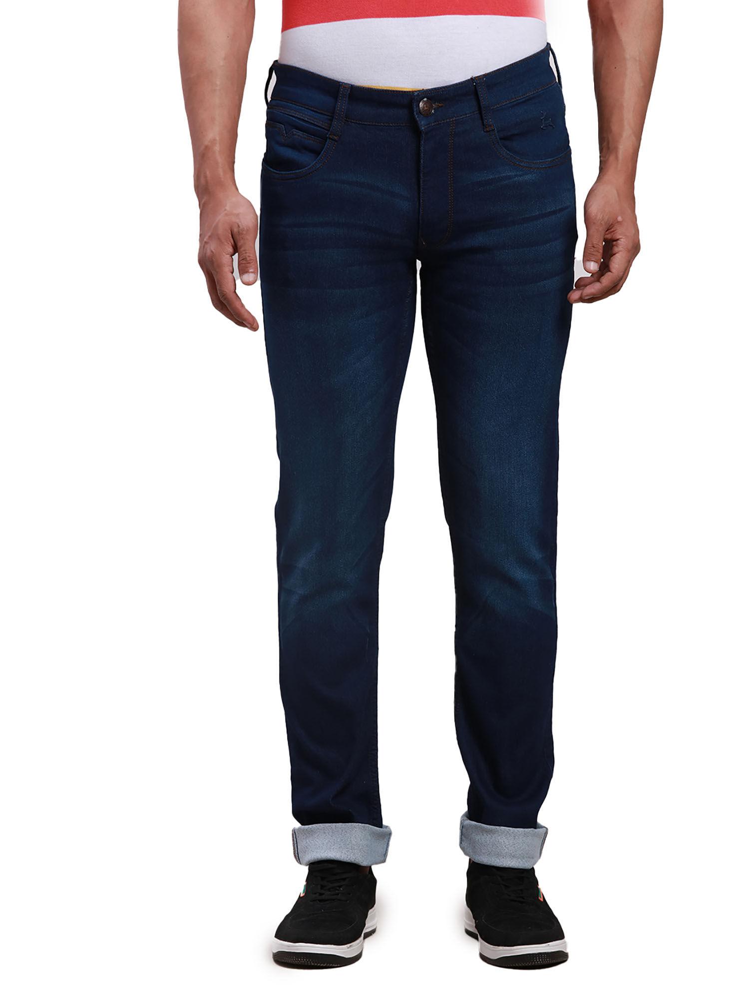 slim fit solid navy blue jeans