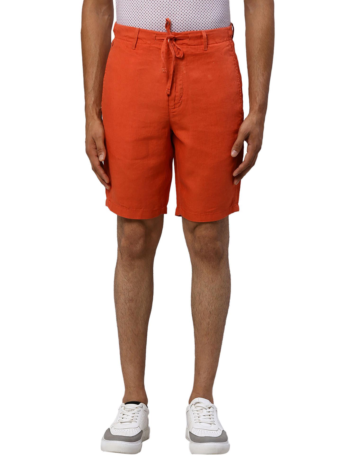 slim fit solid orange shorts