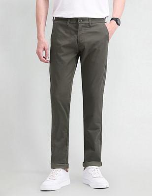 slim fit solid trousers