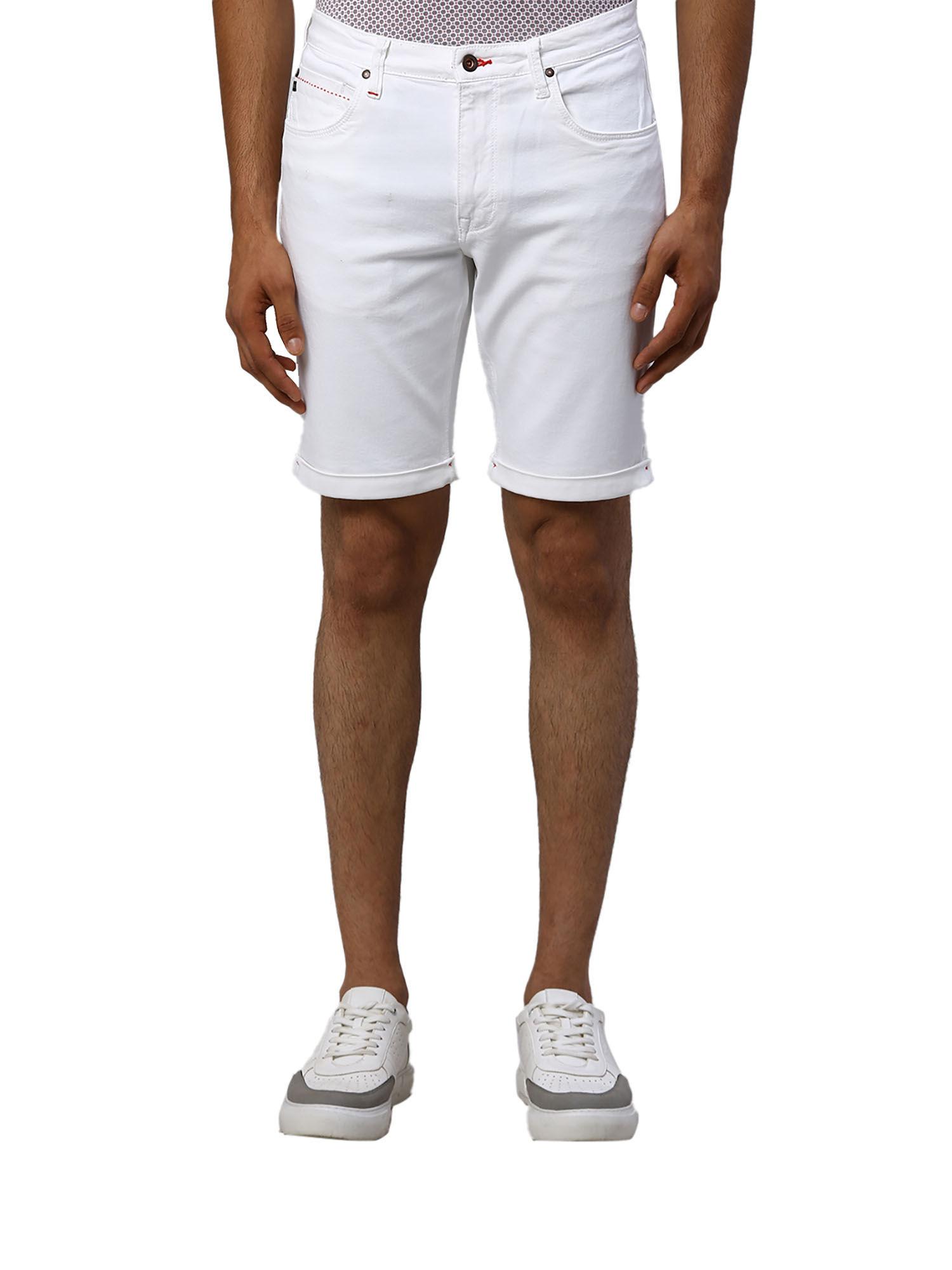slim fit solid white shorts