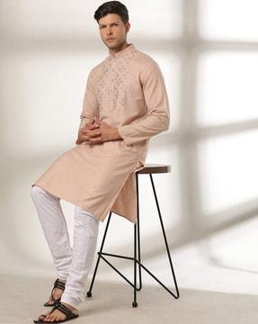 slim fit straight kurta with embroidery