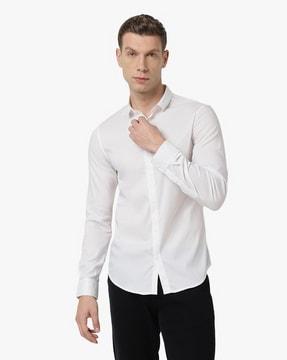 slim fit stretchable shirt with embroidered logo