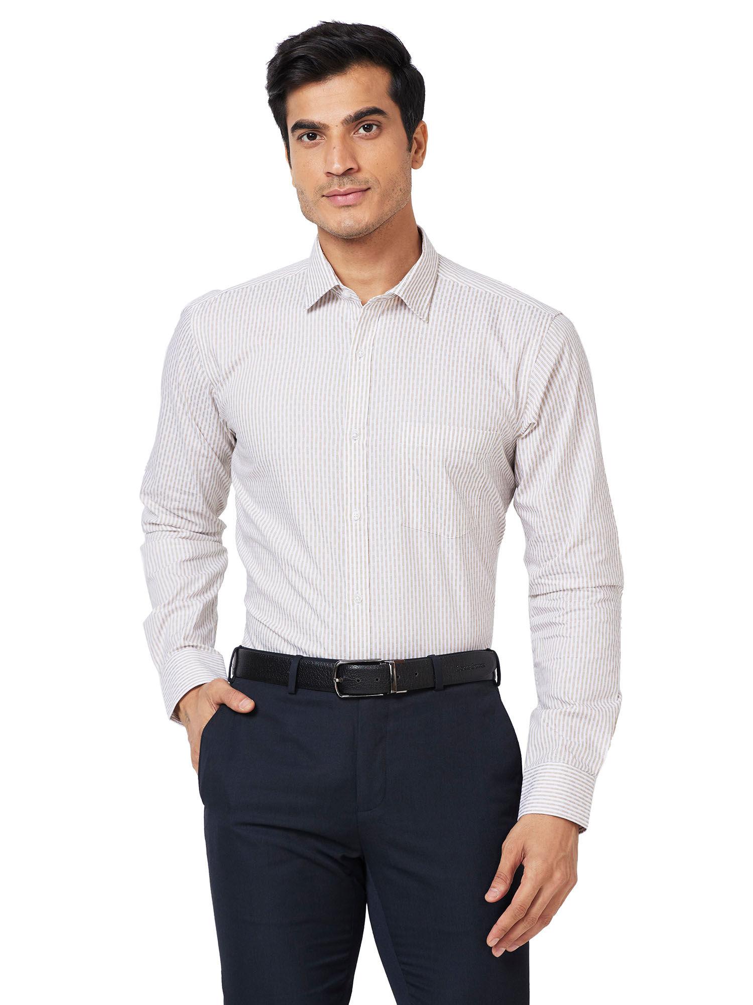 slim fit stripe fawn cream formal shirt