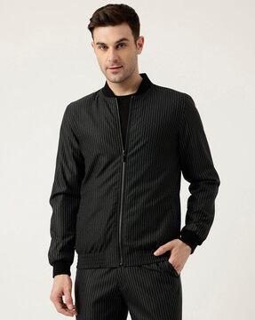 slim fit striped high-neck jacket