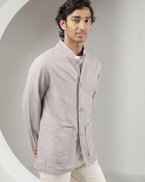 slim fit striped jacket with button closure