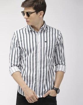 slim fit striped shirt with patch pocket