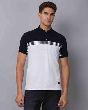 slim fit striped t-shirt with mandarin collar