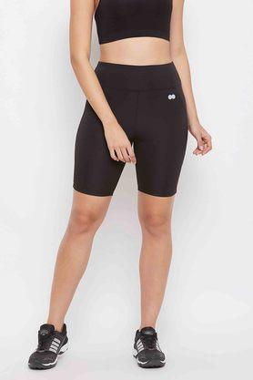 slim fit thigh length polyester women's night wear shorts - black