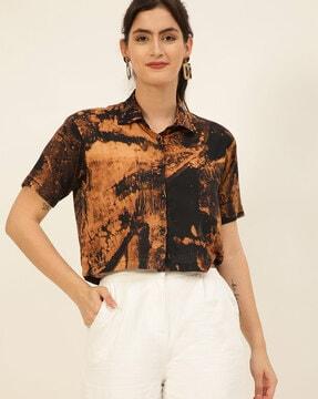 slim fit tie & dye shirt with short sleeves