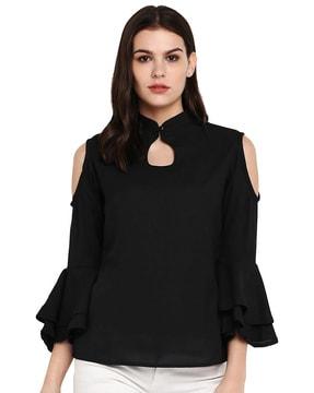 slim fit top with cold-shoulder sleeves