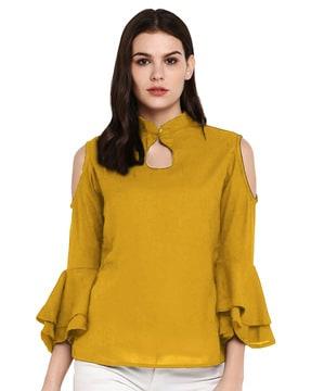 slim fit top with cold-shoulder sleeves