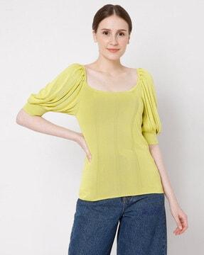 slim fit top with cuffed sleeves