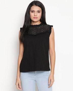 slim fit top with cut-work accent