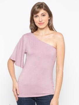 slim fit top with one-shoulder